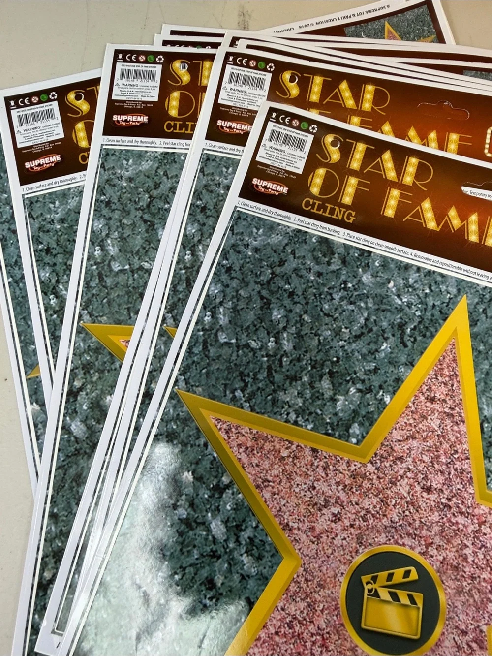 Star of Fame Cling Decal Pink & Gold Star 12 pieces removable stickers Hollywood